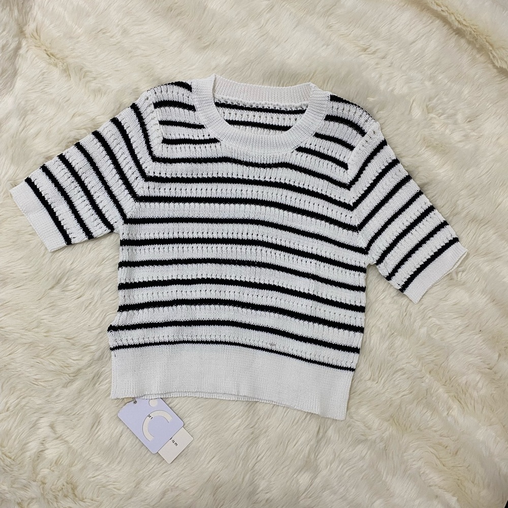 Stripe Crochet Open Knit Top